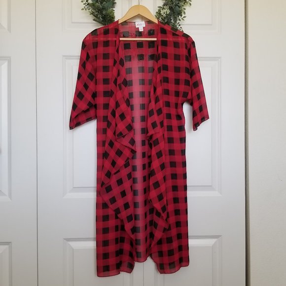 Lularoe Shirley Kimono Buffalo Check Chiffon- Size Small - Picture 1 of 6